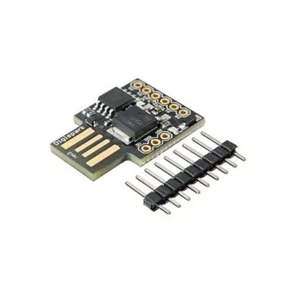Digispark ATtiny85 USB development board microcontroller module with onboard USB connector and compact PCB design.