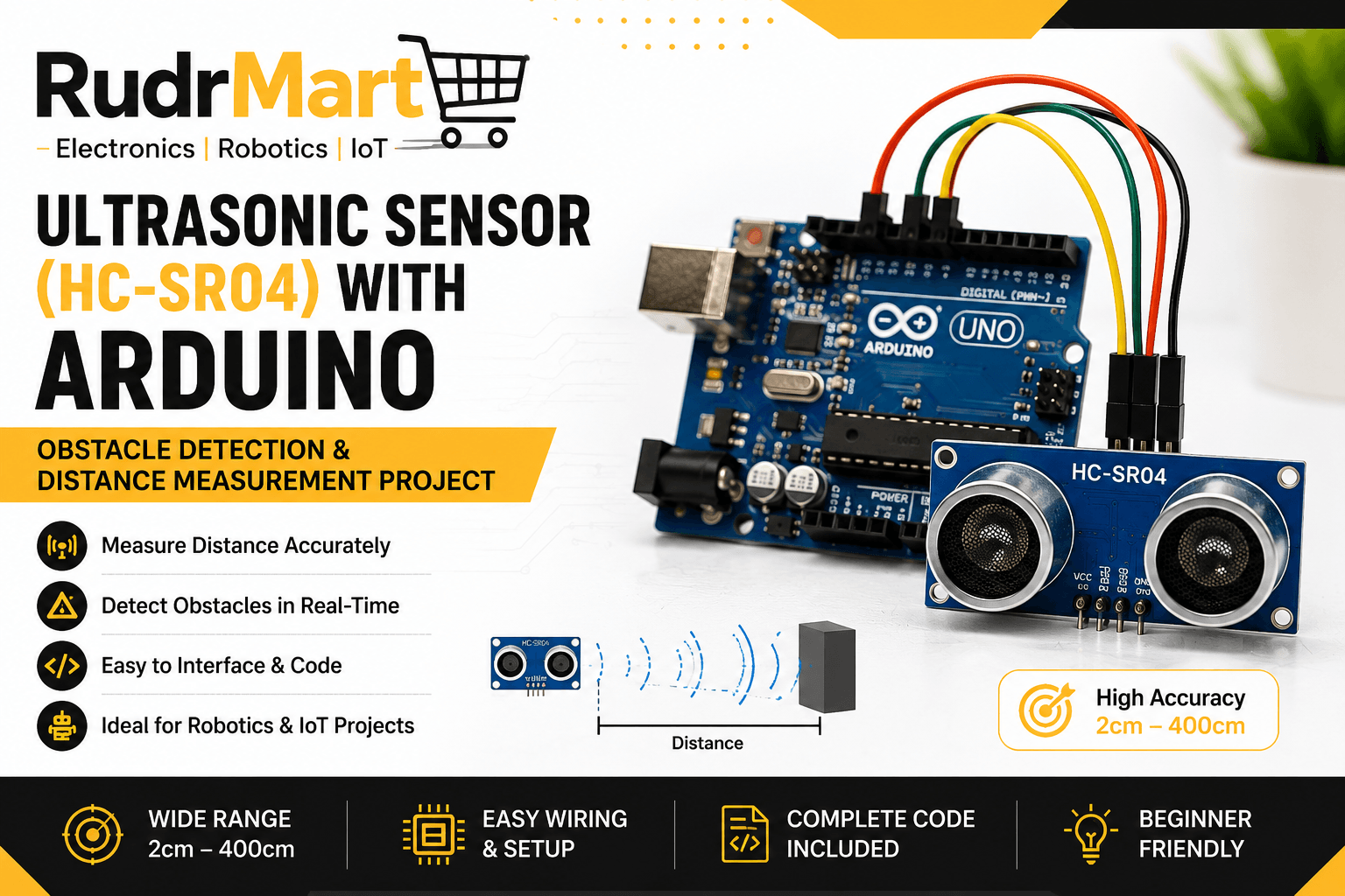 Ultrasonic Sensor (HC-SR04) with Arduino: Obstacle Detection & Distance Measurement Project