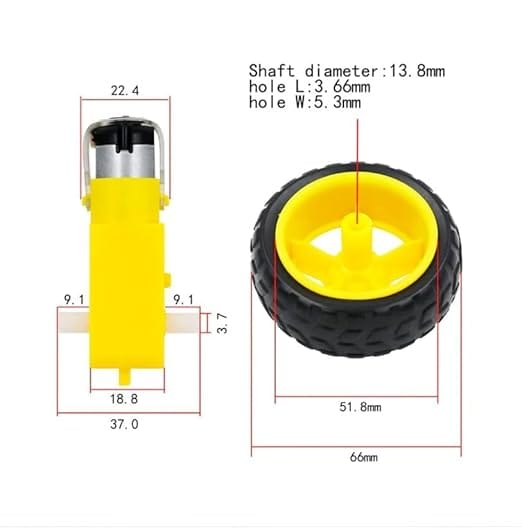 DC Gear Motor with Wheel for Robot Smart Car, Pack of 4 - Image 5