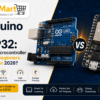 Arduino Uno and ESP32 development boards placed side by side for comparison in 2026
