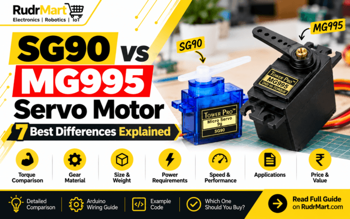 SG90 vs MG995 Servo Motor – 7 Key Differences in Torque, Gear Material, Power and Robotics Applications