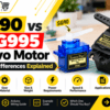 SG90 vs MG995 Servo Motor comparison showing torque, gear material, power and robotics applications